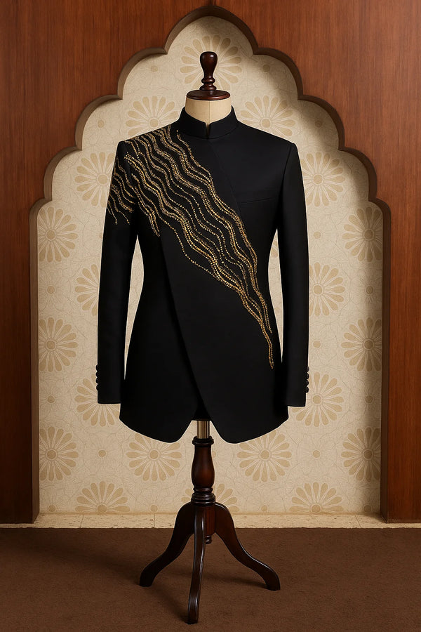 Ebony Wave Embroidered Bandhgala