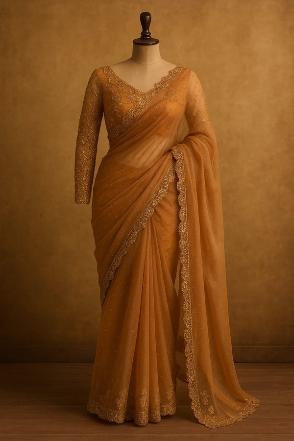 Amber Glow Embellished Net Saree