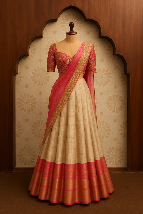 Rose Gold Blush Embroidered Lehenga Set