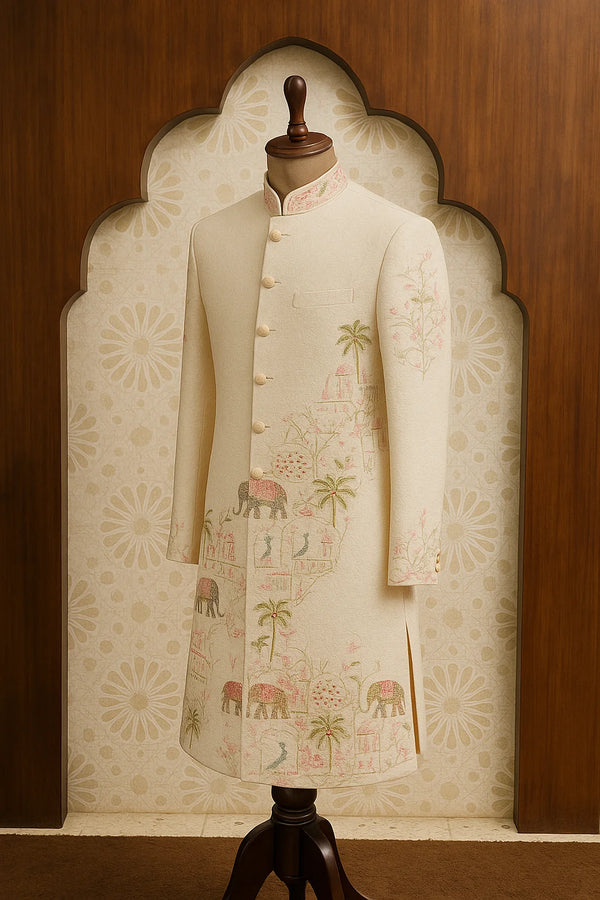 Sage Green Threadwork Sherwani