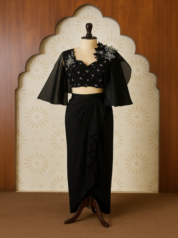Noir Ruffle Drape Gown Set