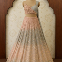 Blush Pink & Dusty Mint Floral Embroidered Lehenga Set