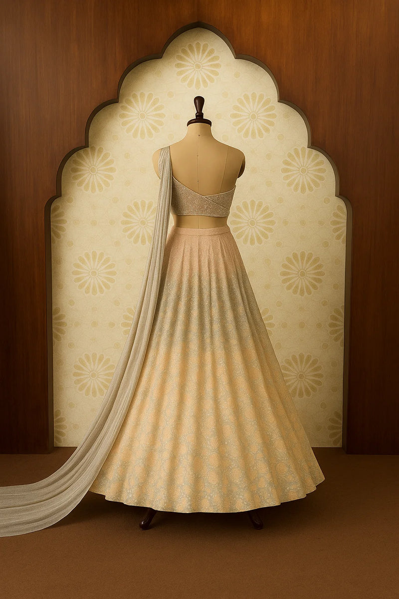 Blush Pink & Dusty Mint Floral Embroidered Lehenga Set