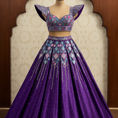 Royal Purple Geometric Embroidered Lehenga Set