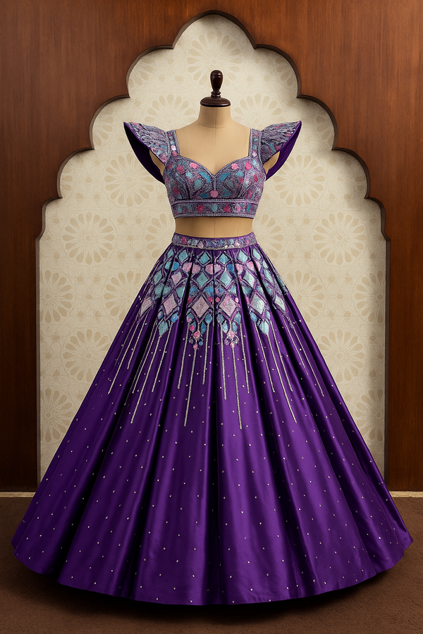 Royal Purple Geometric Embroidered Lehenga Set
