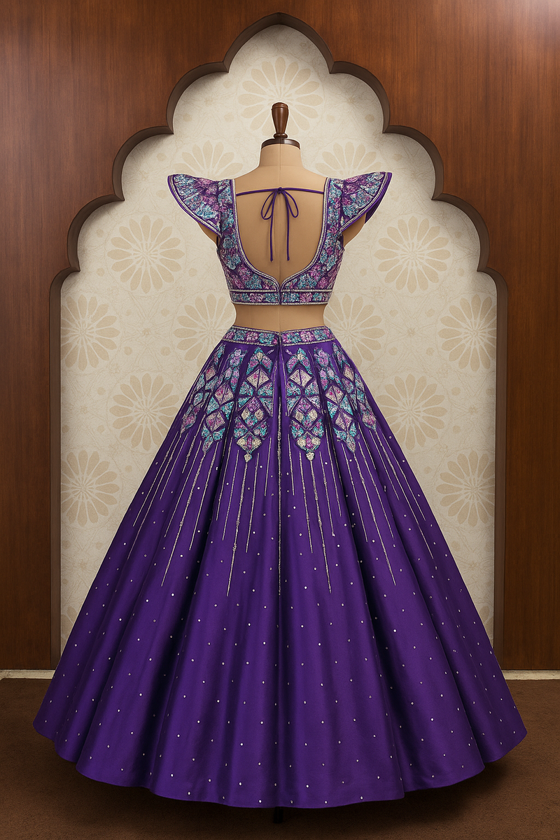 Royal Purple Geometric Embroidered Lehenga Set