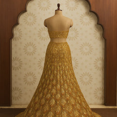 Mustard Gold Sequin peacock Embroidered Lehenga Set