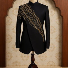Ebony Wave Embroidered Bandhgala