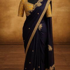 Midnight Majesty Navy & Gold Embroidered Saree