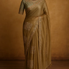 Olive Mist Embroidered Organza Saree
