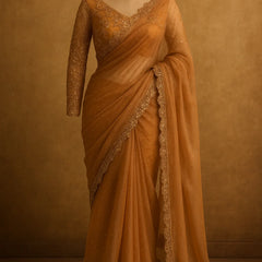 Amber Glow Embellished Net Saree