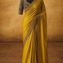 Marigold Charm Silk Blend Saree with Contrast Blouse
