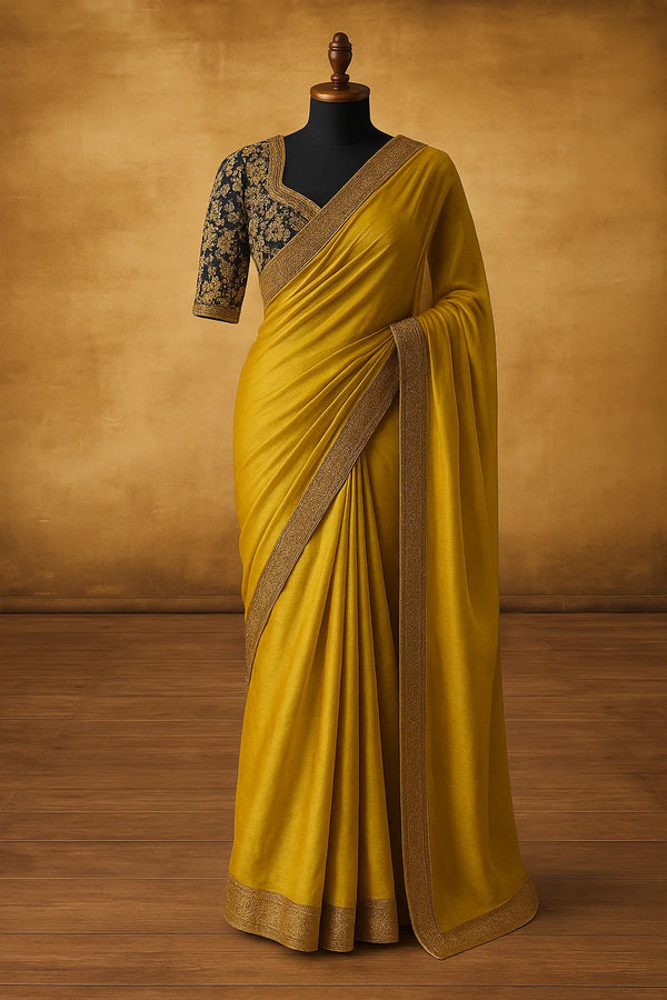 Marigold Charm Silk Blend Saree with Contrast Blouse