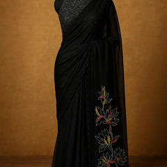 Noir Bloom Embroidered Black Georgette Saree