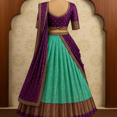 Aqua Blossom Peach Banarasi Lehenga Set