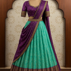Aqua Blossom Peach Banarasi Lehenga Set