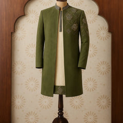 Olive Regal Embroidered Kurta Set