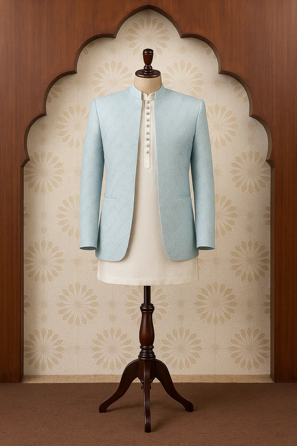 Powder Blue Minimalist Nehru Jacket Set