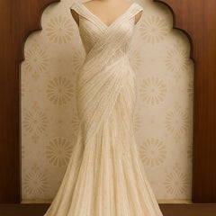 Champagne Elegance Draped Gown