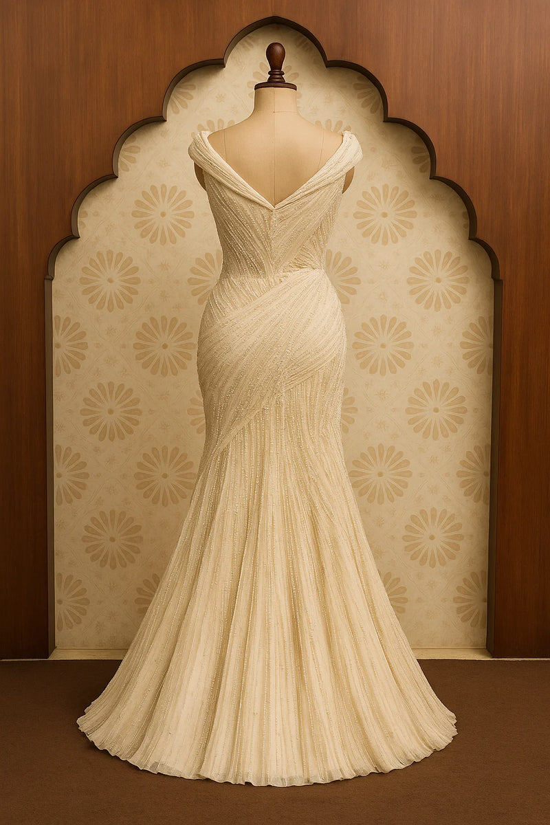 Champagne Elegance Draped Gown