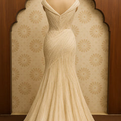 Champagne Elegance Draped Gown