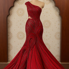 Scarlet Swirl One-Shoulder Gown