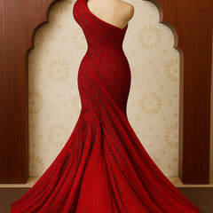 Scarlet Swirl One-Shoulder Gown