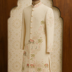 Sage Green Threadwork Sherwani
