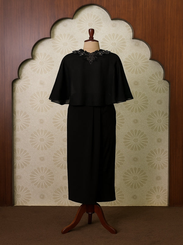 Noir Ruffle Drape Gown Set