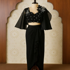 Noir Ruffle Drape Gown Set